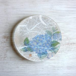 加賀友禅｜工房久恒<br>四季プレート（丸小皿・和紙）<br>【紫陽花】