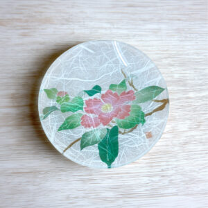 加賀友禅｜工房久恒<br>四季プレート（丸小皿・和紙）<br>【椿】