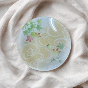 加賀友禅｜工房久恒<br>四季プレート（丸小皿・布）【紅葉】