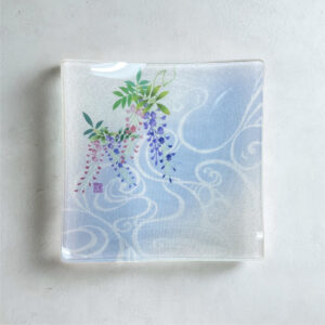 加賀友禅｜工房久恒<br>四季プレート（角小皿・布）【藤】