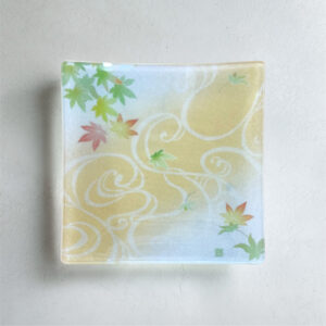 加賀友禅｜工房久恒<br>四季プレート（角小皿・布）【紅葉】