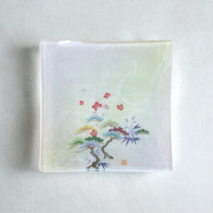 加賀友禅｜工房久恒<br>四季プレート（角小皿・布）【松竹梅】