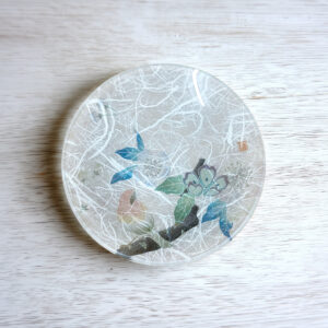 加賀友禅｜工房久恒<br>四季プレート（丸小皿・和紙）<br>【桜と鳥】