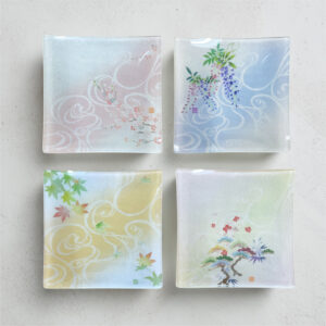 加賀友禅｜工房久恒<br>四季セット（角小皿・布）