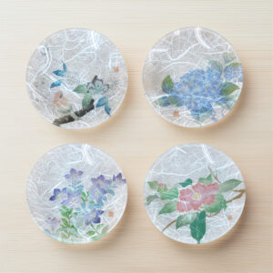 加賀友禅｜工房久恒<br>四季セット（丸小皿・和紙）